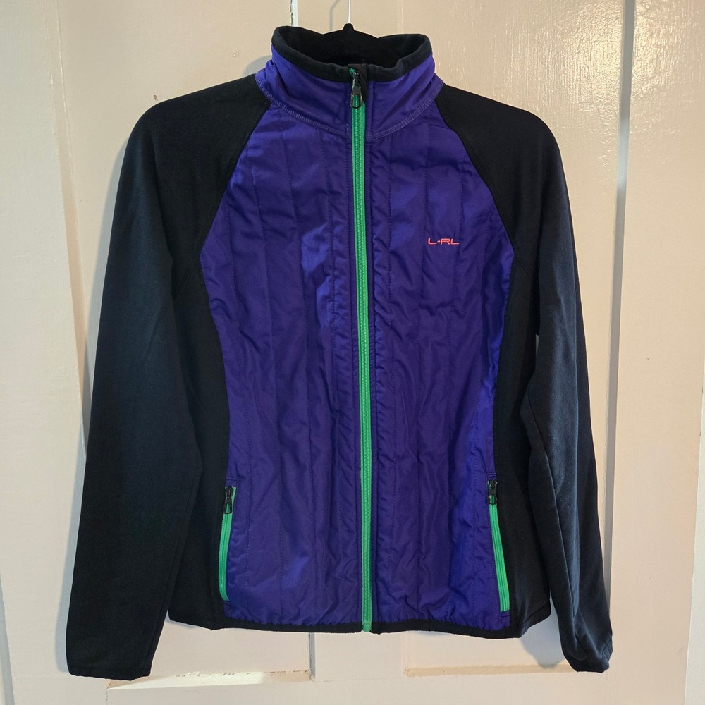 Lauren Ralph Lauren LRL Active, Petite Large, Purple Black Quilted Hybrid Jacket